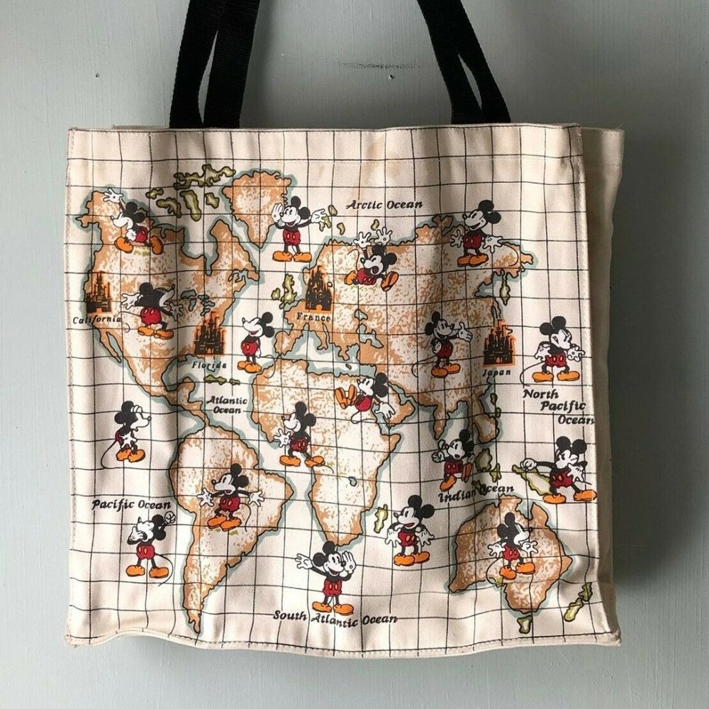 Vintage Walt Disney WORLD MAP Tote  MICKEY MOUSE